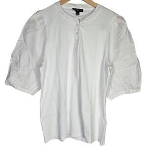 J. Crew Vintage rib‎ puff-sleeve henley top L White BQ896